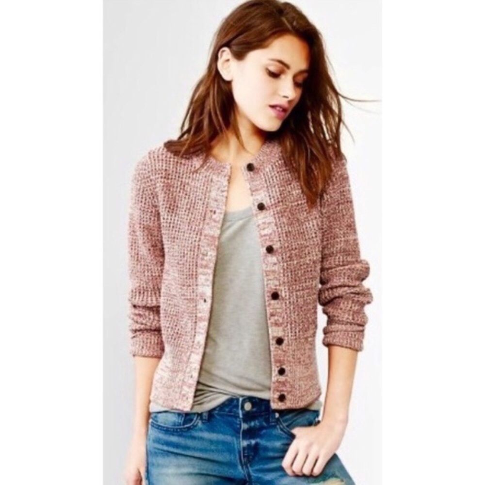Gap pink marled waffle stitch cardigan XS